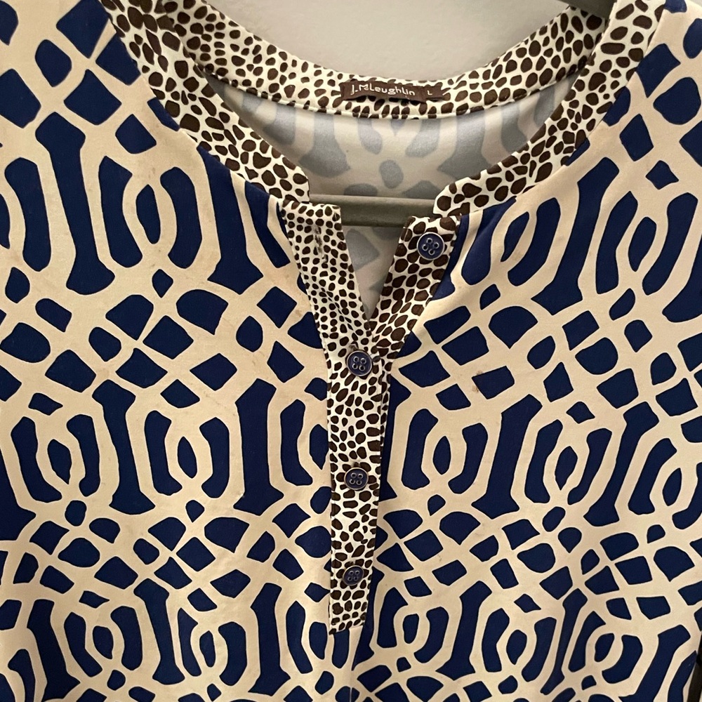 J. McLaughlin Biscayne Banded Collar Tunic Navy and Beige Size L